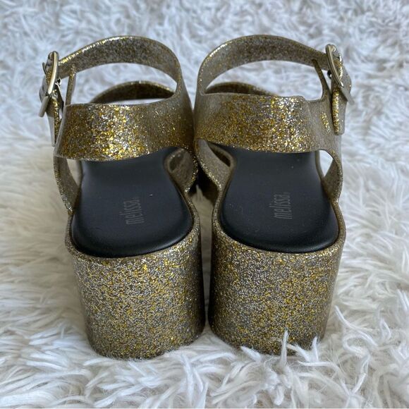 Melissa Mar Platform Jelly Sandals in Gold and Silver Glitter Size 7 - Picture 6 of 11